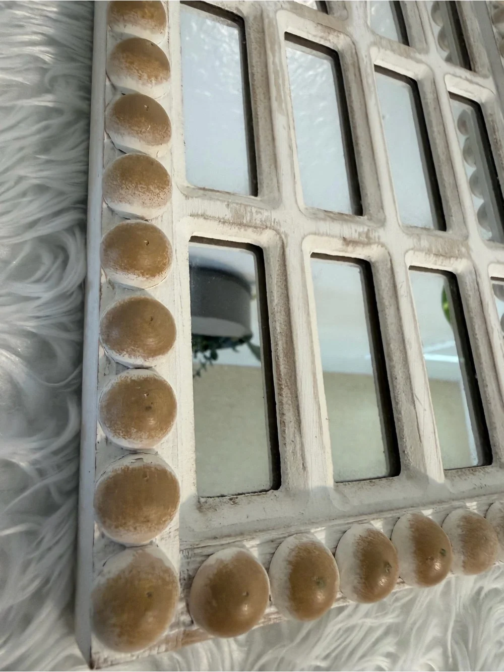 Hobby Lobby Arched Window rustic Mirror in White & Brown Beaded Frame 6.69X11.93
